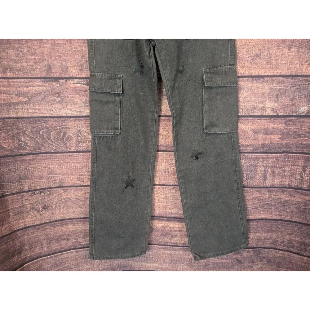 Women Retro Star Print  Jeans Wide‎ Leg Straight Demin Cargo Pants Casual